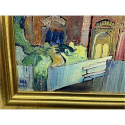 Dag Hagenaes Kjelldahl (Norwegian/Whitby Contemporary): 'Grosmont Railway Station at Night in Red with Clock', oil on canvas signed and dated 2004, 30cm x 40cm