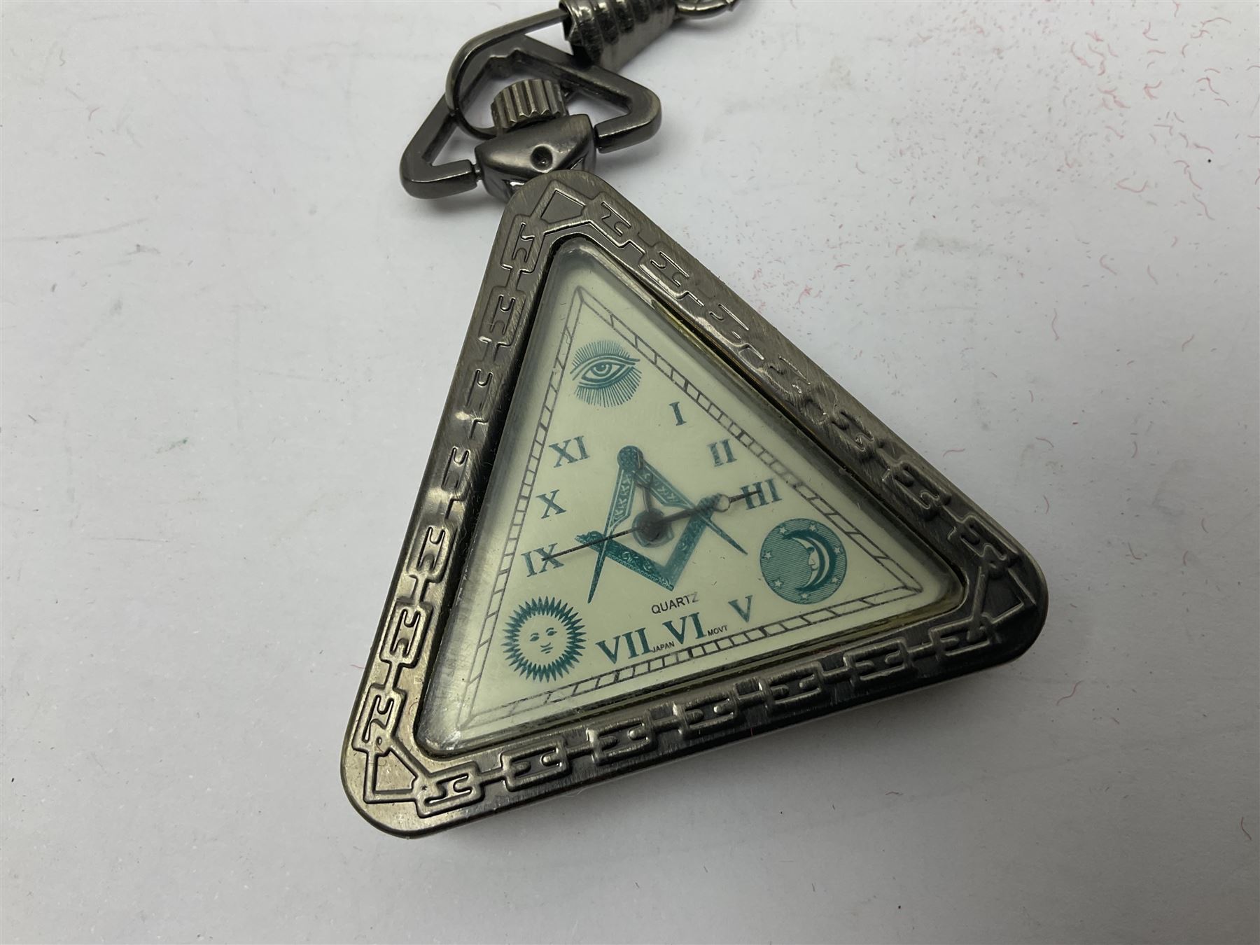 RAOB jewel Bourn Lodge 9394 with 25 years bar; two masonic jewels and triangular pendant watch; British Iron Cross style propaganda medallion; French Legion of Honour and Combatants Cross; and three foreign medals