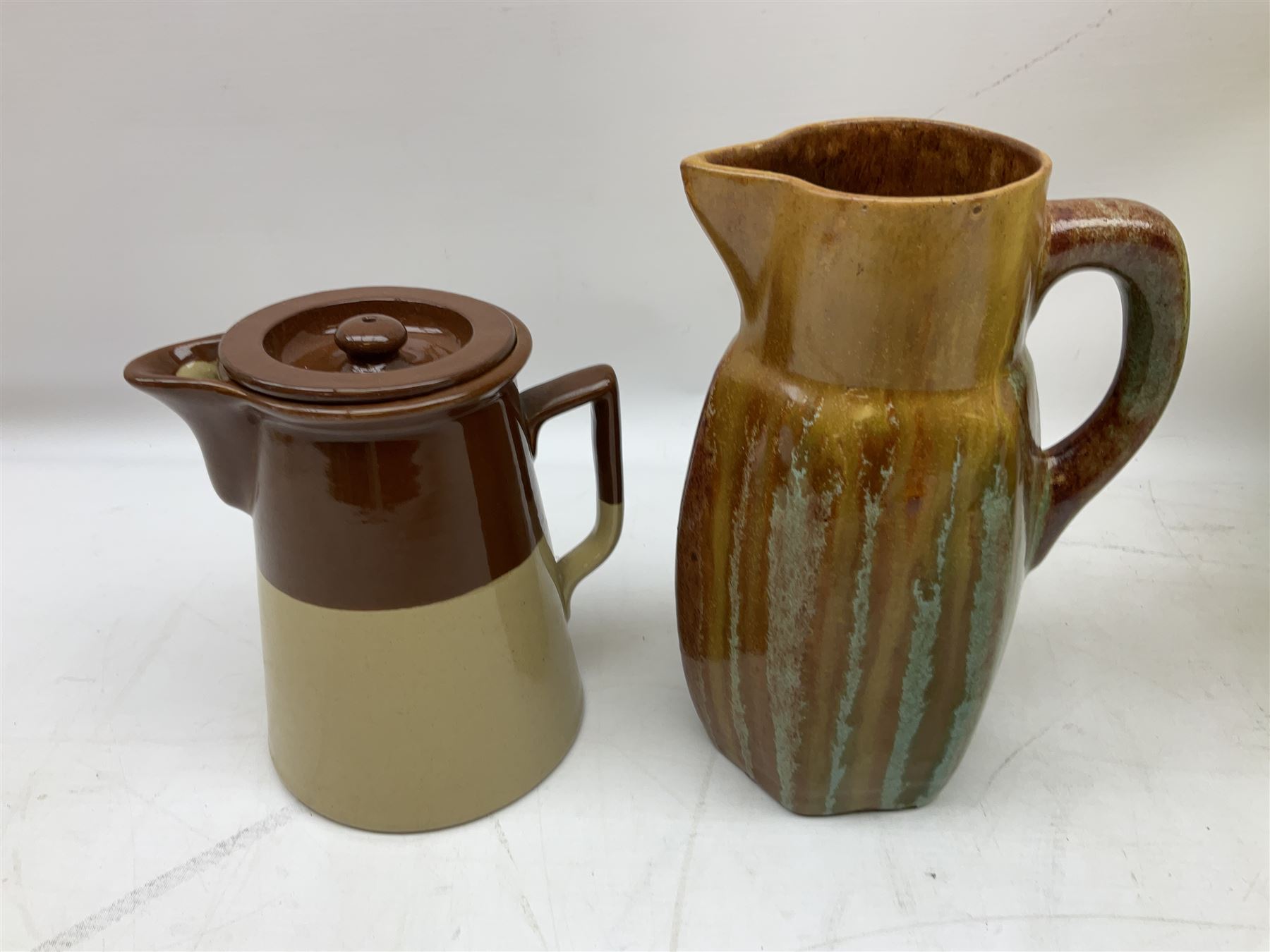 Grimwades Byzanta ware bowl in the Watteau pattern, D41.5cm, together with Sylvac vase, Bell's Whisky decanter, Denby stoneware teapot etc