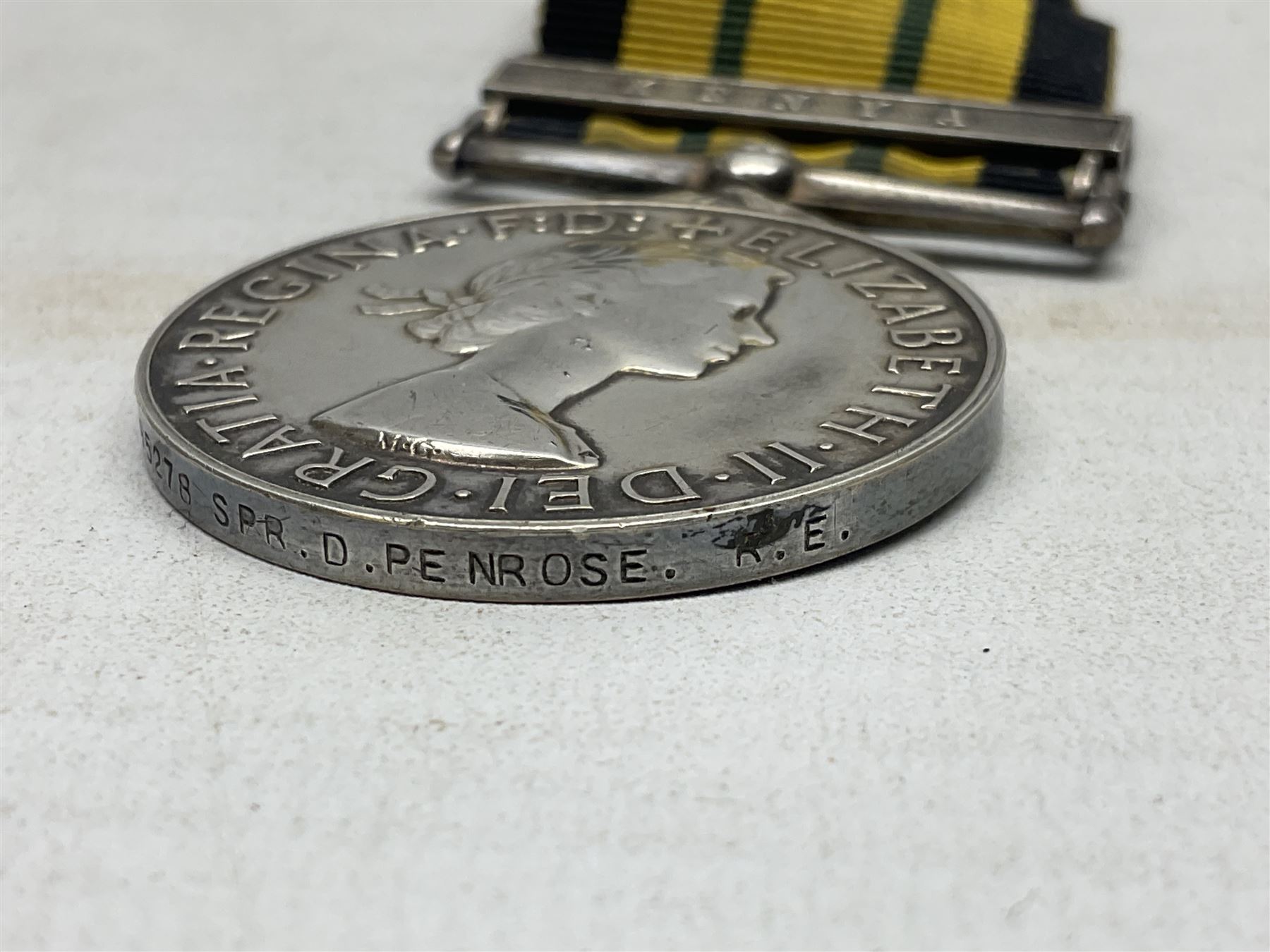 Elizabeth II Africa General Service Medal with Kenya clasp awarded to 22995278 Spr. D. Penrose R.E.; and Elizabeth II Imperial Service Medal awarded to George Henry Cox; both with ribbons (2)