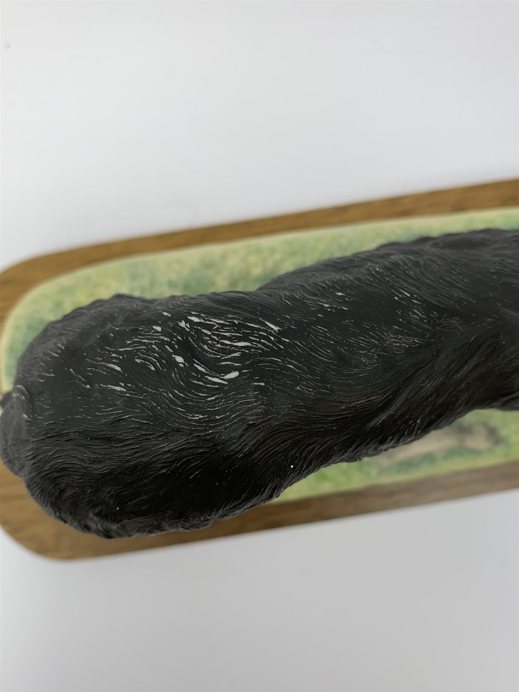 A Border Fine Arts model of a Border Collie, by Elizabeth Waugh, a Sherratt and Simpson model of a Border Collie, and an Aynsley Master Craft model of a Border Collie, plus two further figures, one modelled as a fox is riding jacket, the other as a dog with shotgun. 