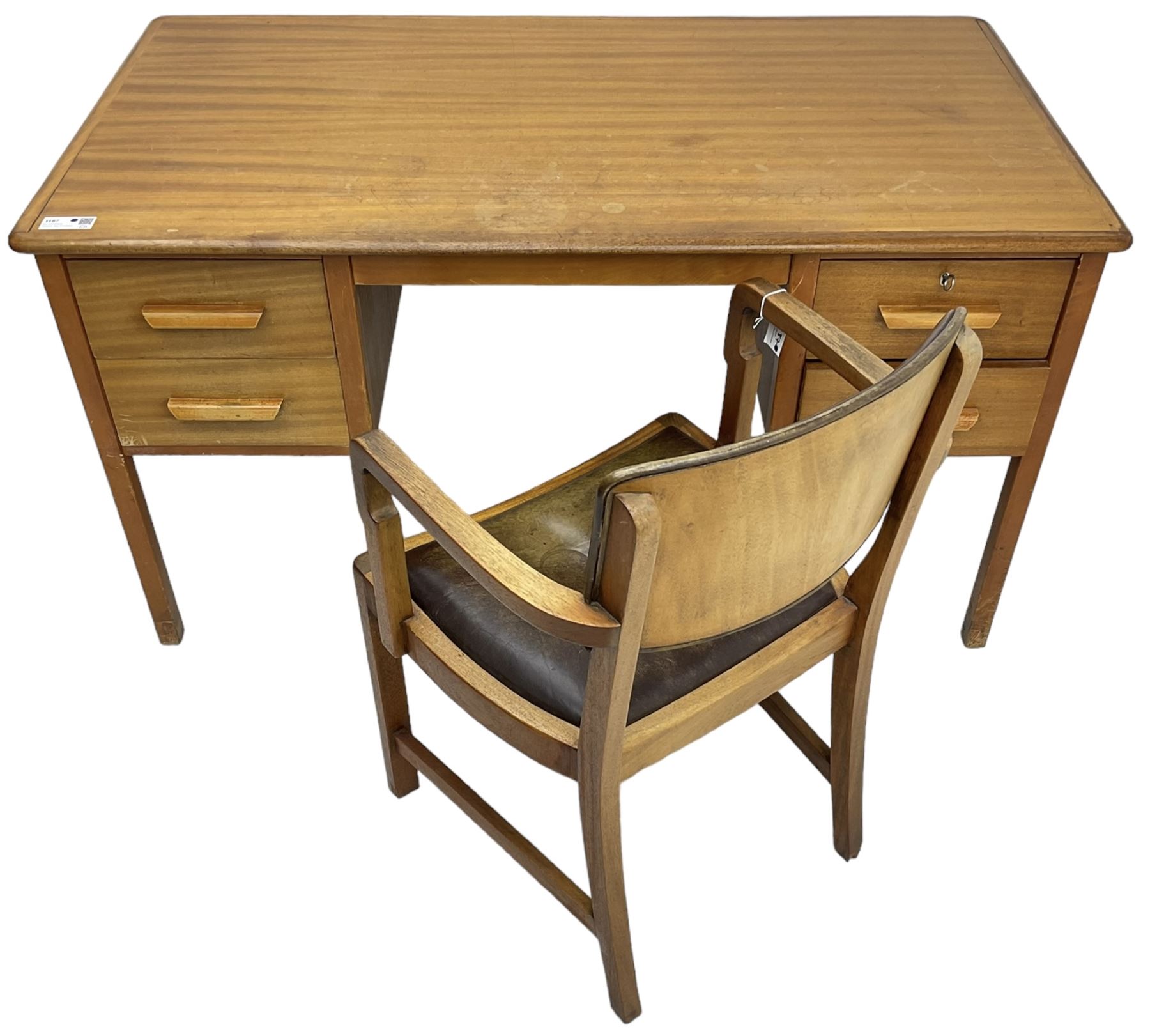 Mid-20th century teak office desk, fitted with four drawers; together with a similar period office desk chair 
