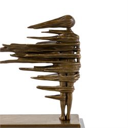 Bronze sculpture, Girl in the Wind, upon a rectangular marble base, H36cm 