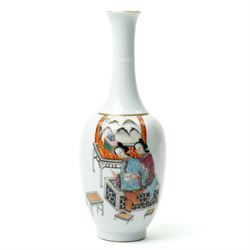 Chinese vase, of baluster form, painted with a scene of two ladies training a bird, apocry...