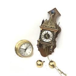 Early 20th century 'Smiths Sectric' brass bulk head clock (D19cm), and a Dutch style wall clock ((H52cm) two weights, no pendulum)
