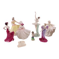 Coalport Dame Margot Fonteyn figure, limited edition 2829/5000, together with other similar figures including Royal Doulton Sunday Best HN2698, Sweet Seventeen HN2734 etc