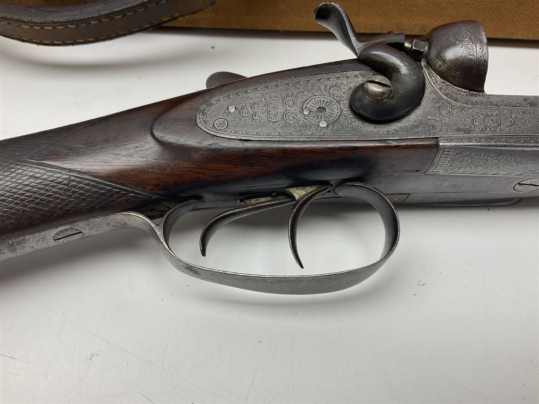 SHOTGUN CERTIFICATE REQUIRED - Late 19th century R. Robinson of Hull 12-bore side-by-side double barrel hammer shotgun; with 76cm(30