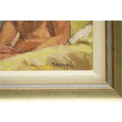 Pat Maclaurin (British 1933-2022): Nude Portrait of a Blonde Female on a Beach, oil on board signed 17cm x 12cm