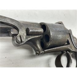 Mid-19th century Smith London .36 cal. transitional five-shot percussion revolver, the 12cm rifled octagonal barrel with side loading lever, side safety, some engraved decoration and chequered two-piece grip L28cm overall