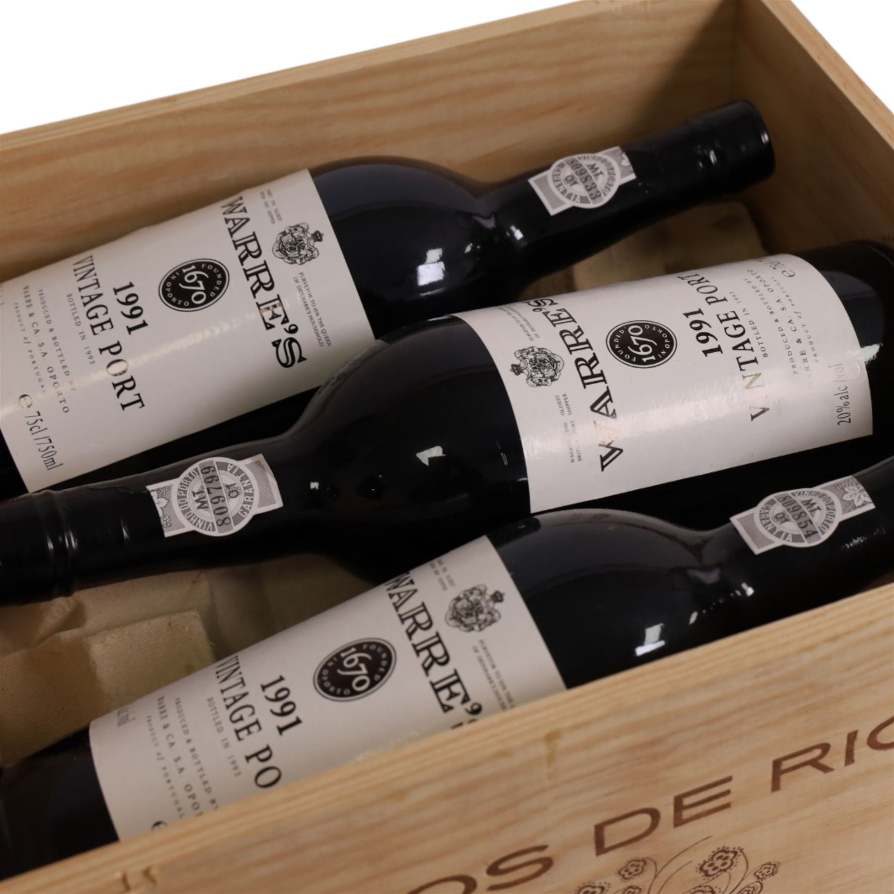 Warre's 1991 vintage port, 750ml 20% vol, six bottles