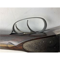 Smith Midgley Bradford 12-bore side-by-side double barrel side-lock ejector shotgun with 71cm barrels, engraved action with patented top lever, ivy leaf fences and top safety, walnut stock with chequered grip and fore-end, serial no.62409 to barrels and 1481 to action, L115cm overall SHOTGUN CERTIFICATE REQUIRED
