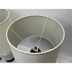 Pair of Chinese ivory crackle glazed table lamps, each of bottle form, raised upon circular hardwood base, excluding fittings H43cm