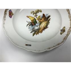 Meissen plate decorated with chickens, together with a set of six porcelain of the Tuileries plates and one other 