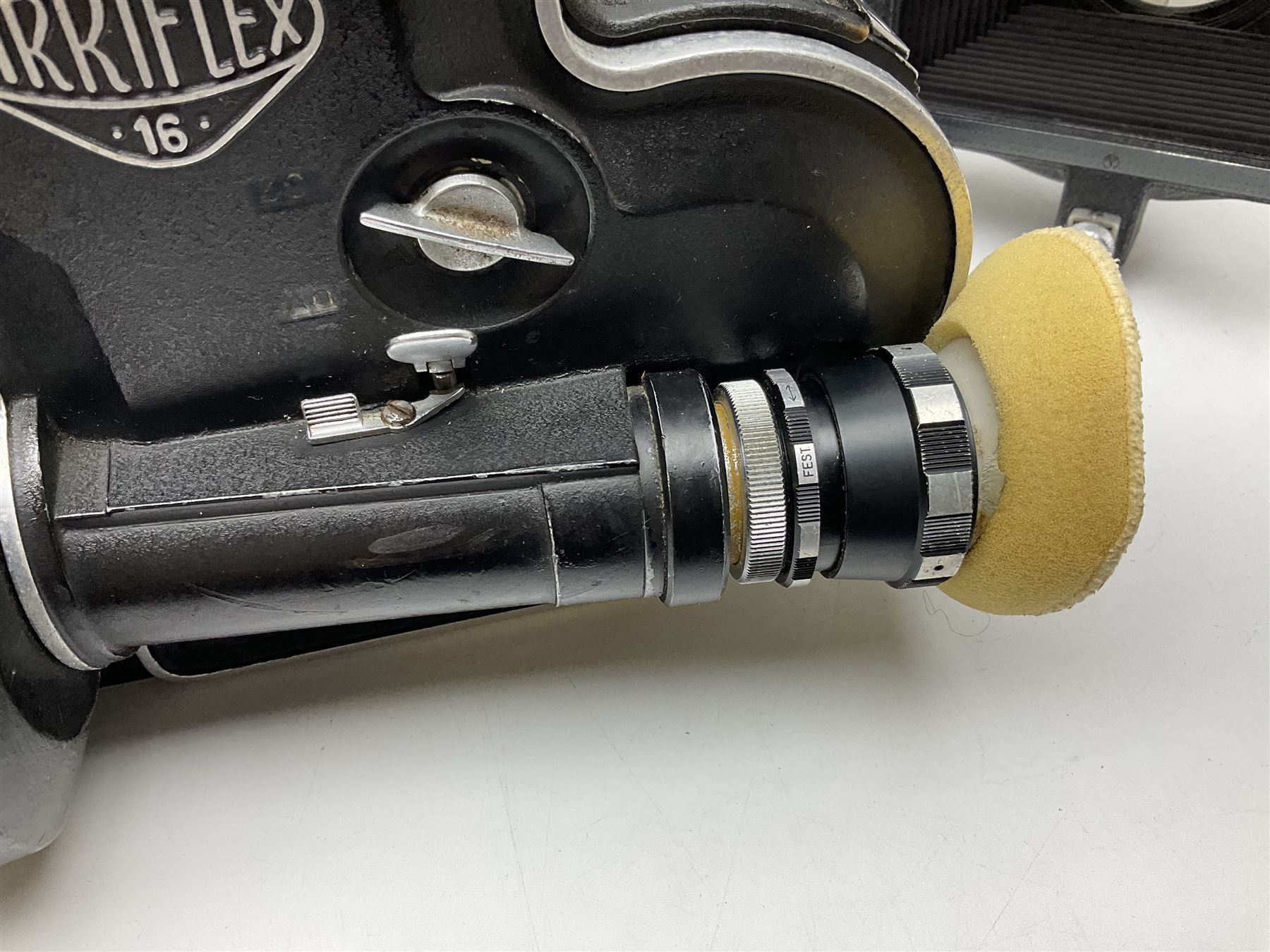 Arriflex 16SB camera body, serial no. 1784, with ' Carl Zeiss Distagon 1:2 f=8mm' lens, serial number 3860224, 'Carl Zeiss Jean Tessar 2/16' lens, serial no 3624355, camera pistol grip and other accessories, in fitted hard case