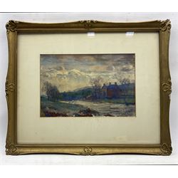 Reginald Grange Brundrit RA ROI (British 1883-1960): View of a House from the Riverbank, watercolour signed 22cm x 33cm 