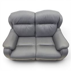Parker Knoll - 'Boston' grey leather two seater sofa, with zip in cushions and shaped arms, raised on dark feet