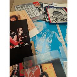 Music memorabilia, comprising signed photographs, including Leo Sayer and Suzie Quattro,  tour programmes, including Rod Stewart and Tina Turner, U2 book, two metal Michael Jackson posters and photographs 