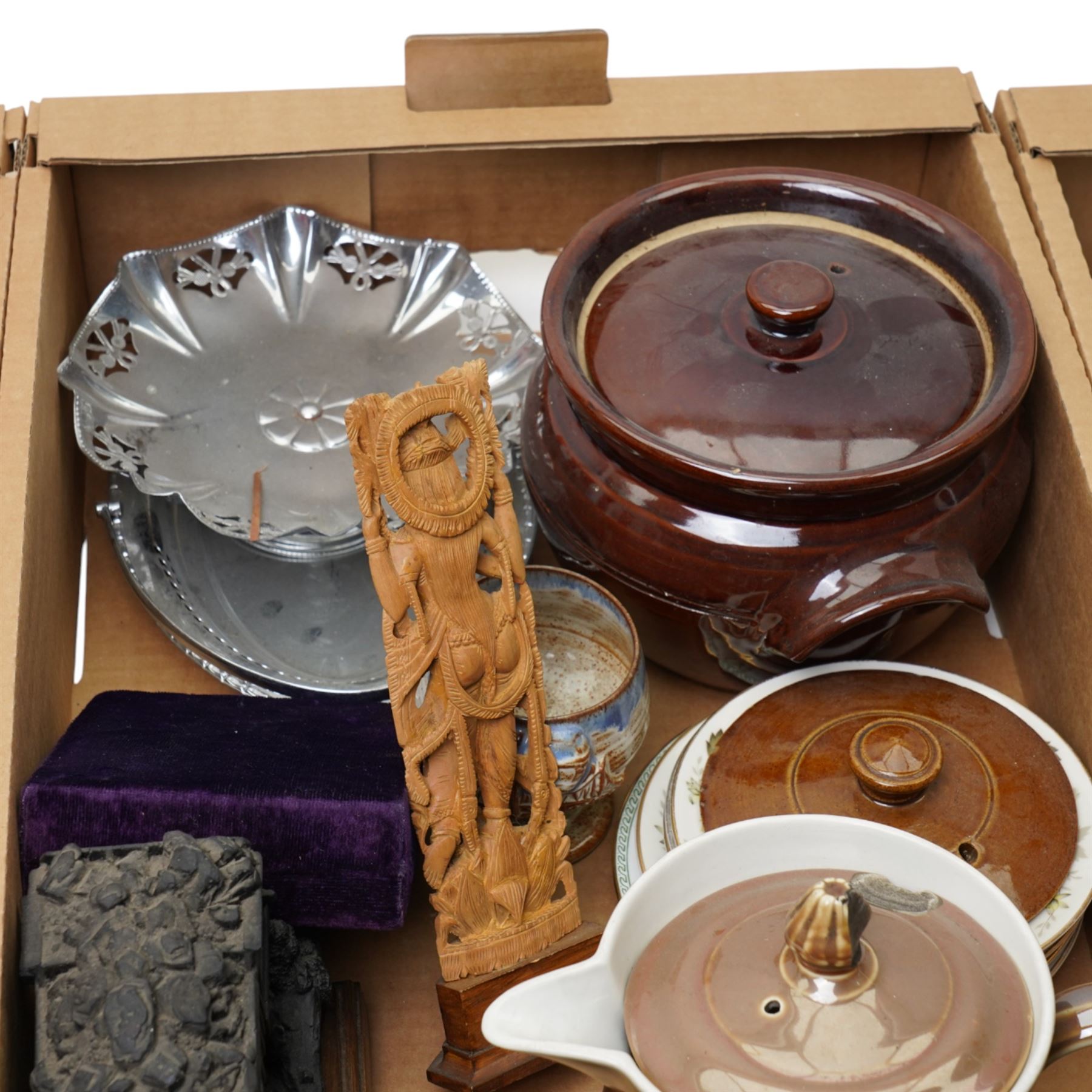 Collection of Victorian razor boxes and soap bowls, British Coal model, Jerry Harper 'Heavens Above' studio pottery cup, planters etc, in three boxes