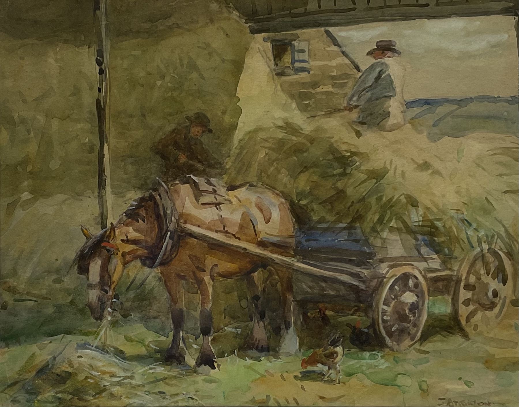 John Atkinson (Staithes Group 1863-1924): 'Loading the Haycart Hinderwell' Nr. Whitby, watercolour signed, titled verso 24cm x 31cm