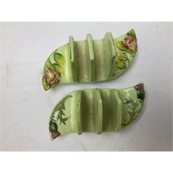 Collection of five toast racks comprising two Royal Winton Grimwades, Gray's Pottery, Copeland Spode Audley Royal Jasmine and another further early-mid 20th century toast rack decorated with flowers