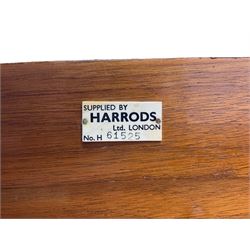  Antonin Petrof - Walnut overstrung baby grand piano, 7 0catve 85 key compass with original strings, tuning pins, damper felts and hammer heads, with roller keyboard action and iron frame, sustaining and una-corda pedals, sliding open lattice music desk, supported on square tapering legs with brass cups and castors, with inner ebonised key fall and ivorine label inscribed 'Supplied by Harrods, London'.