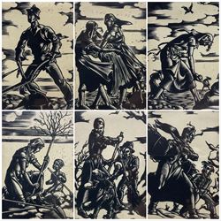 Hedwig Zum Tobel (ZumTobel) (Austrian 1912-1985): Fairy-tale Illustrations, fifteen woodblock prints framed as four pictures unsigned each 14cm x 10cm (4)