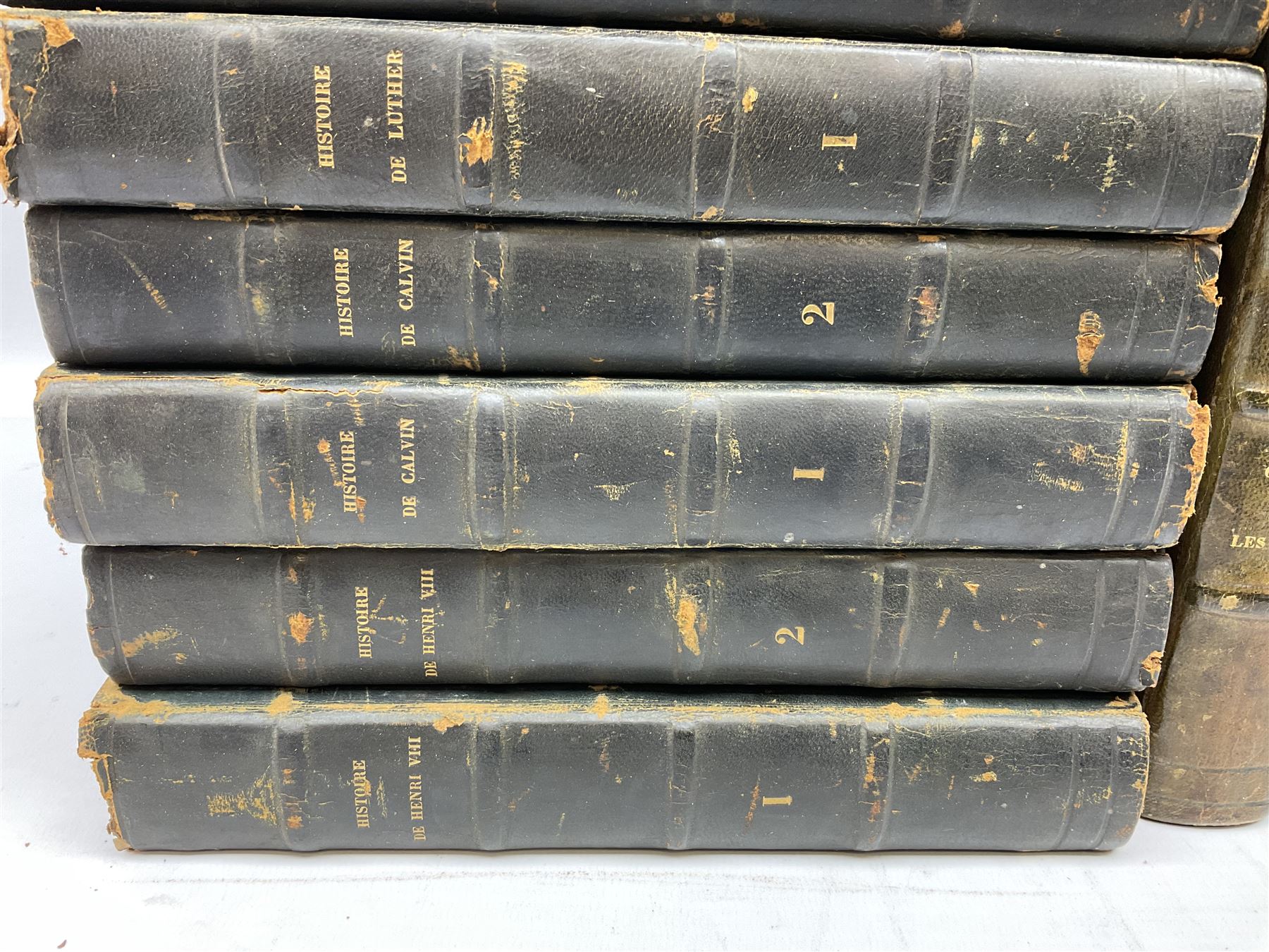 Histoire De Saint Bernard Et De Son Siecle par Le R.P. Marie-Theodore Ratisbonne. 1864 Paris. Two volumes; Nouveau Commentaire Litteral, Critique Et Theologique. 1854 Paris. Nine volumes; and Oeuvres De M. Audin. 1845/7 Paris. Eight volumes. All with leather bindings (19)