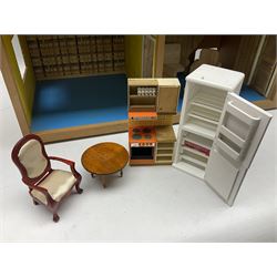 Swedish Lundby dolls house with furniture, H42cm, L66cm