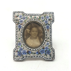  Small Edwardian micro mosaic photo frame decorated with flowers,  H5cm  