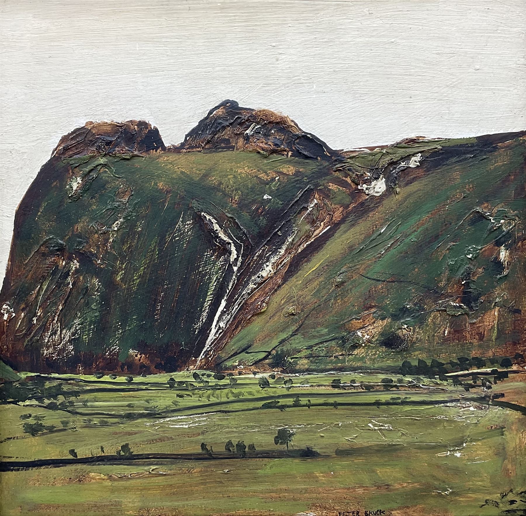 Peter Brook (Northern British 1927-2009): Pennine Landscape, oil on panel signed 29cm x 29cm 
Provenance: West Yorkshire dec'd estate; the deceased was good friends with the artist.