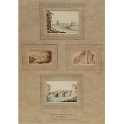 William Page (British 1794-1872): 'Two Christmas Cards and Two Sketches in Italy', two pairs watercolours mounted as one, one signed and dated 1829, inscribed 'Souvenirs to Miss Mary Louisa Caley of Brompton Hall' on the mount, 5.5cm x 9.5cm and 9cm x 13cm (mounted) 
Provenance: collection of Alfred A Haley, Walton, Wakefield, label beneath the mount