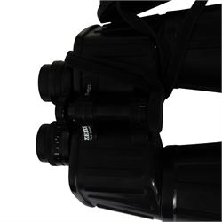Pair of Zeiss 15x60 T* Marine Binoculars, black rubber armoured body with attached rubber lens covers, serial number 205269, made in West Germany, with Carlton soft carry case and long strap