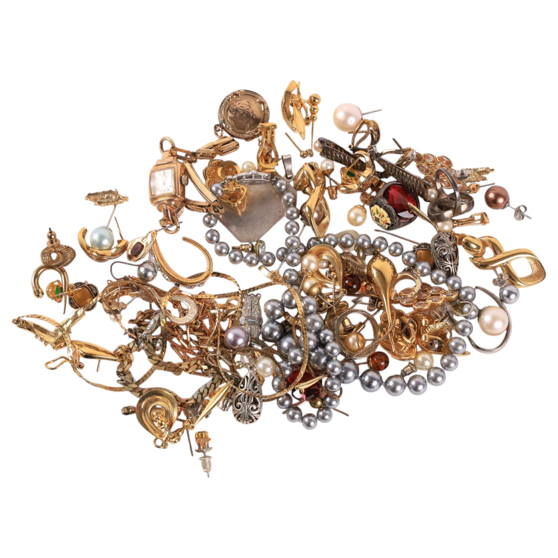 Silver jewellery, comprising pair of earrings, two rings and pendant,  together with a collection of costume jewellery