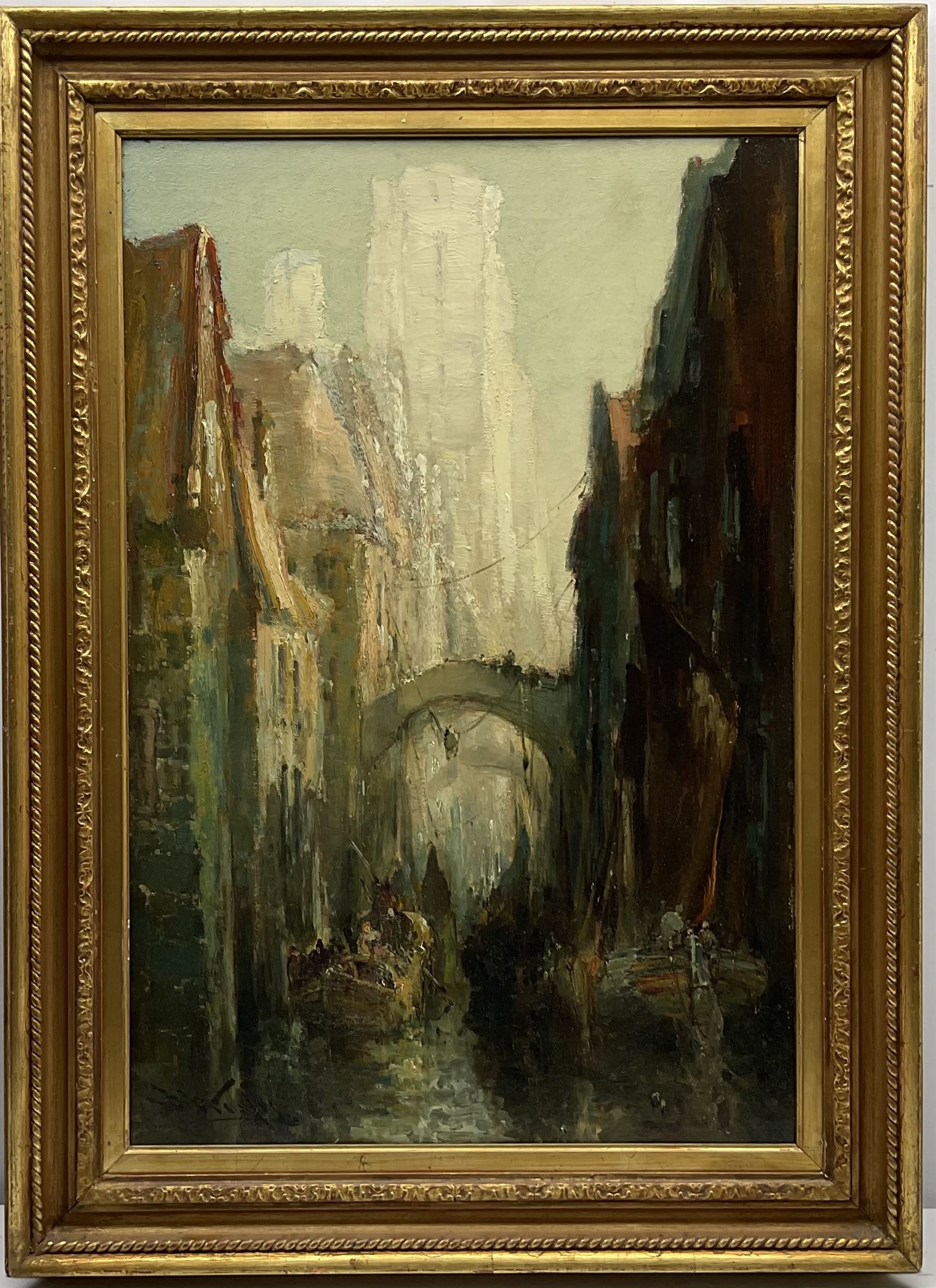 Stephen Frank Wasley (British 1848-1934): Busy Canal Scene Rouen, oil on canvas signed 75cm x 50cm