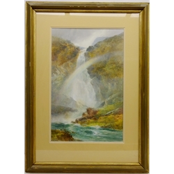  Rainbow over a Waterfall, watercolour signed and dated 1906 by Edmund Phipps (British 1884-1915) 54cm x 24cm  
