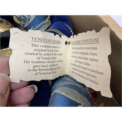 Large collection of decorative Venetian masks, to include two bearing tags for La Maschera Del Galeone, in two boxes 