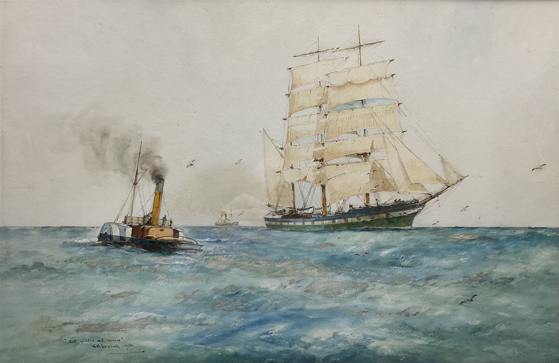William Minshall Birchall (American 1884-1941): 'Sail Paddle and Screw', watercolour signed titled and dated 1922, 33cm x 51cm