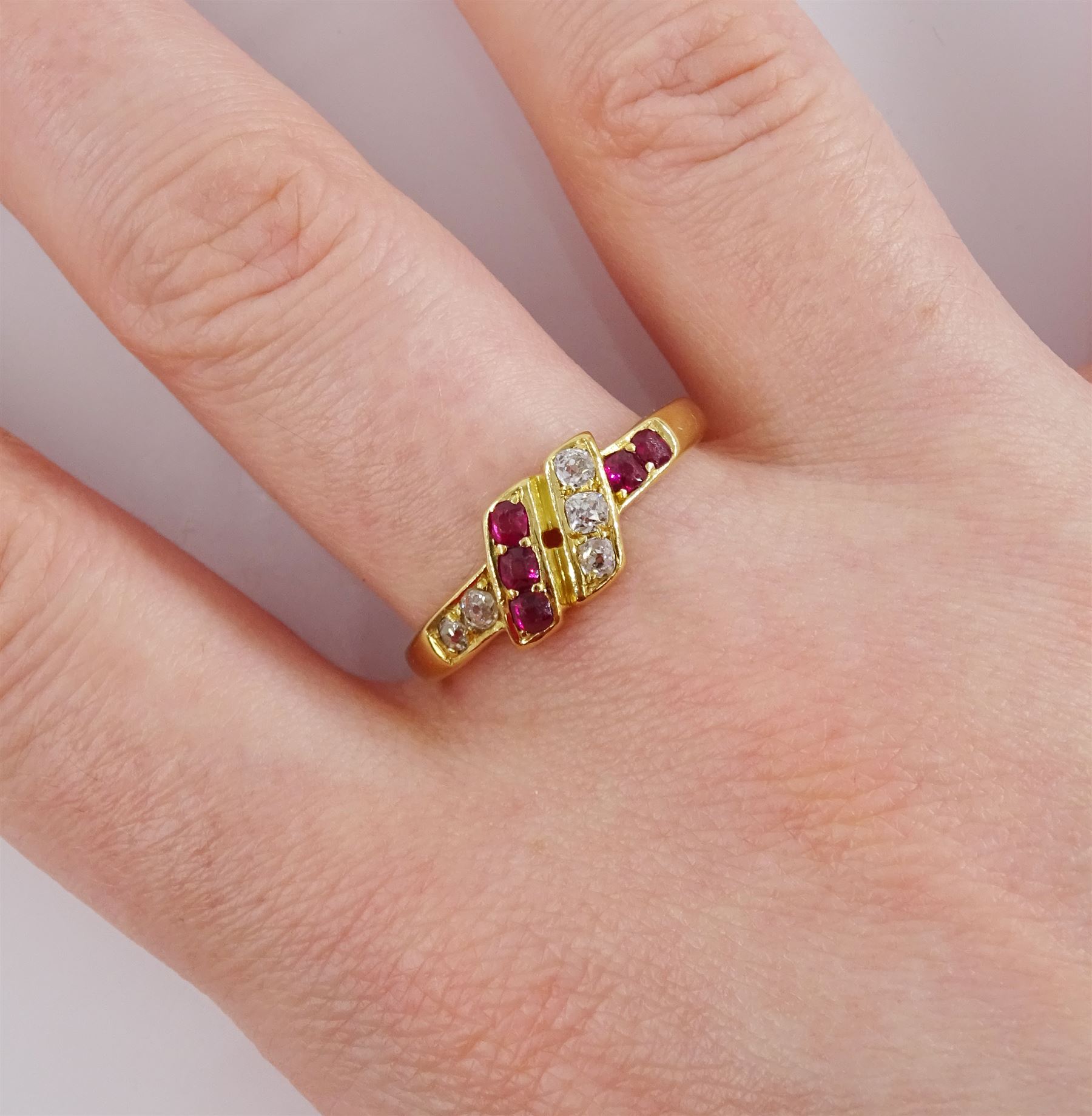 Victorian 18ct gold ruby and old cut diamond ring, Birmingham 1882