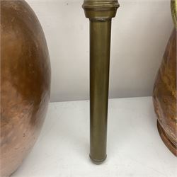 20th century brass carriage lantern, with six glass panels and eagle finial, together with a copper coal scuttle and hammered copper vase, lantern H77cm
