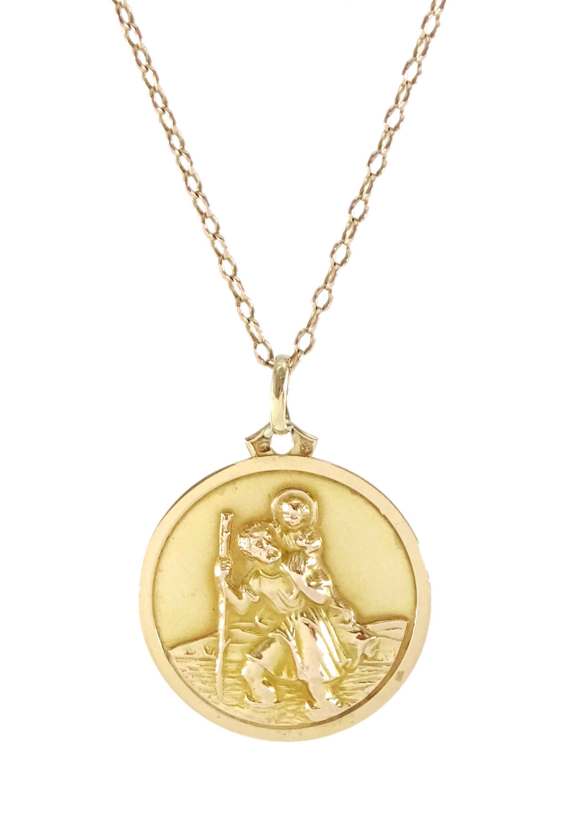 17ct gold Saint Christopher pendant, on 9ct gold cable link chain necklace