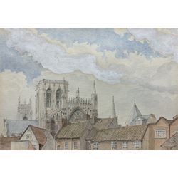 English School (Early 20th century): York Rooftops looking towards the Minster, watercolour indistinctly signed 20cm x 29cm