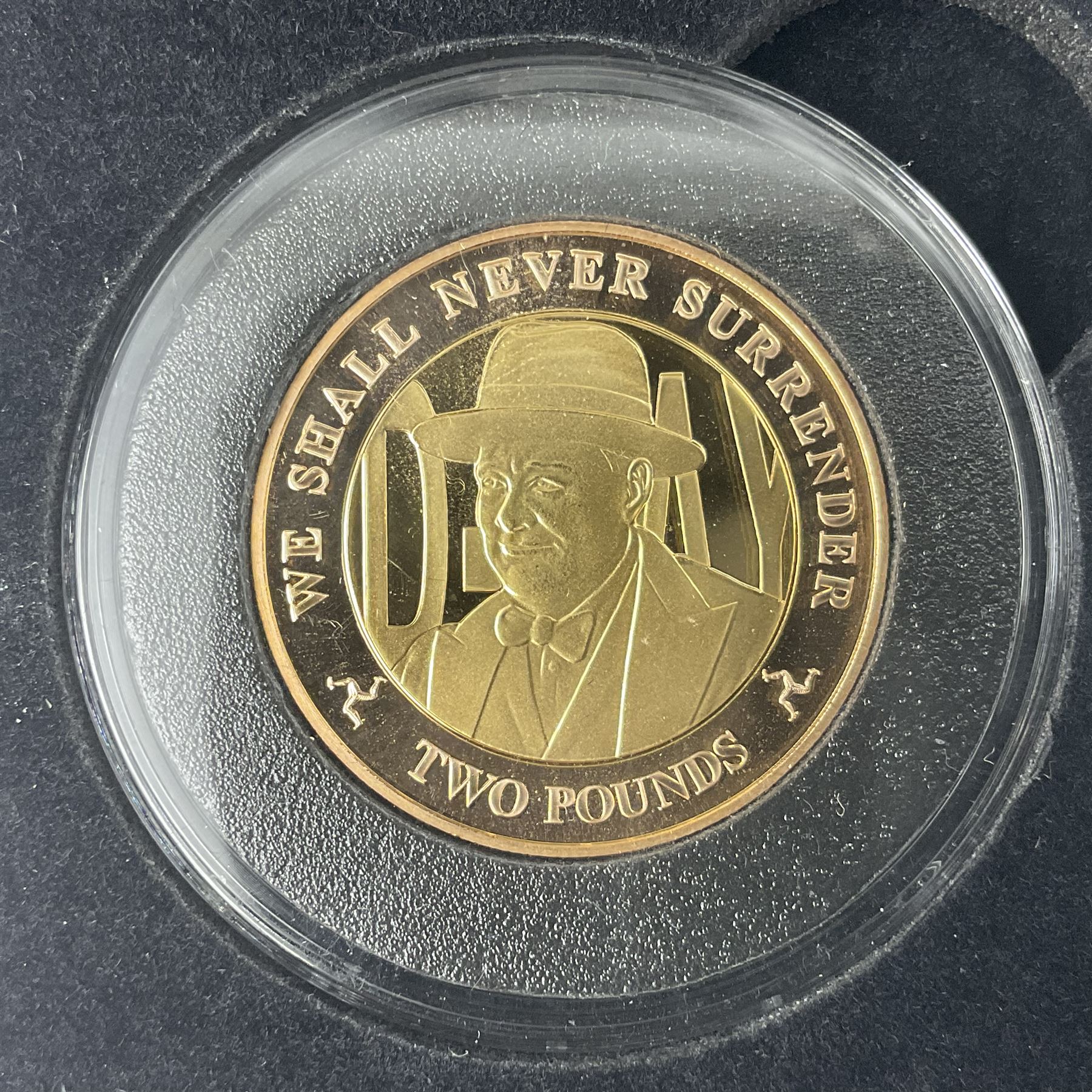 Queen Elizabeth II Isle of Man 2019 '75th Anniversary D-Day Leaders Churchill' gold proof two pound coin, cased with certificate