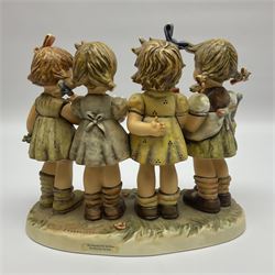 Large Hummel figure group by Goebel, School Girls, together with Hummel figure group, We Wish You The Best, tallest H23.5cm