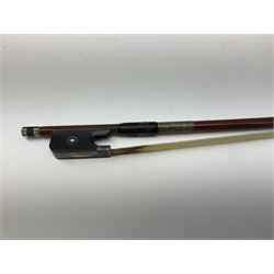Mid-20th century German silver mounted pernambuco cello bow stamped 'Bausch' with Parisian eye inlay to the frog L71cm
