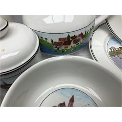 Villeroy and Boch Naif pattern tea service, comprising teapot, jug, covered sucrier, two mugs, two breakfast bowls and four side plates (11)