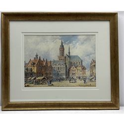 Pierre Le Boeuff (Belgian fl.1899-1920): Continental Market Square, watercolour signed 27cm x 37cm