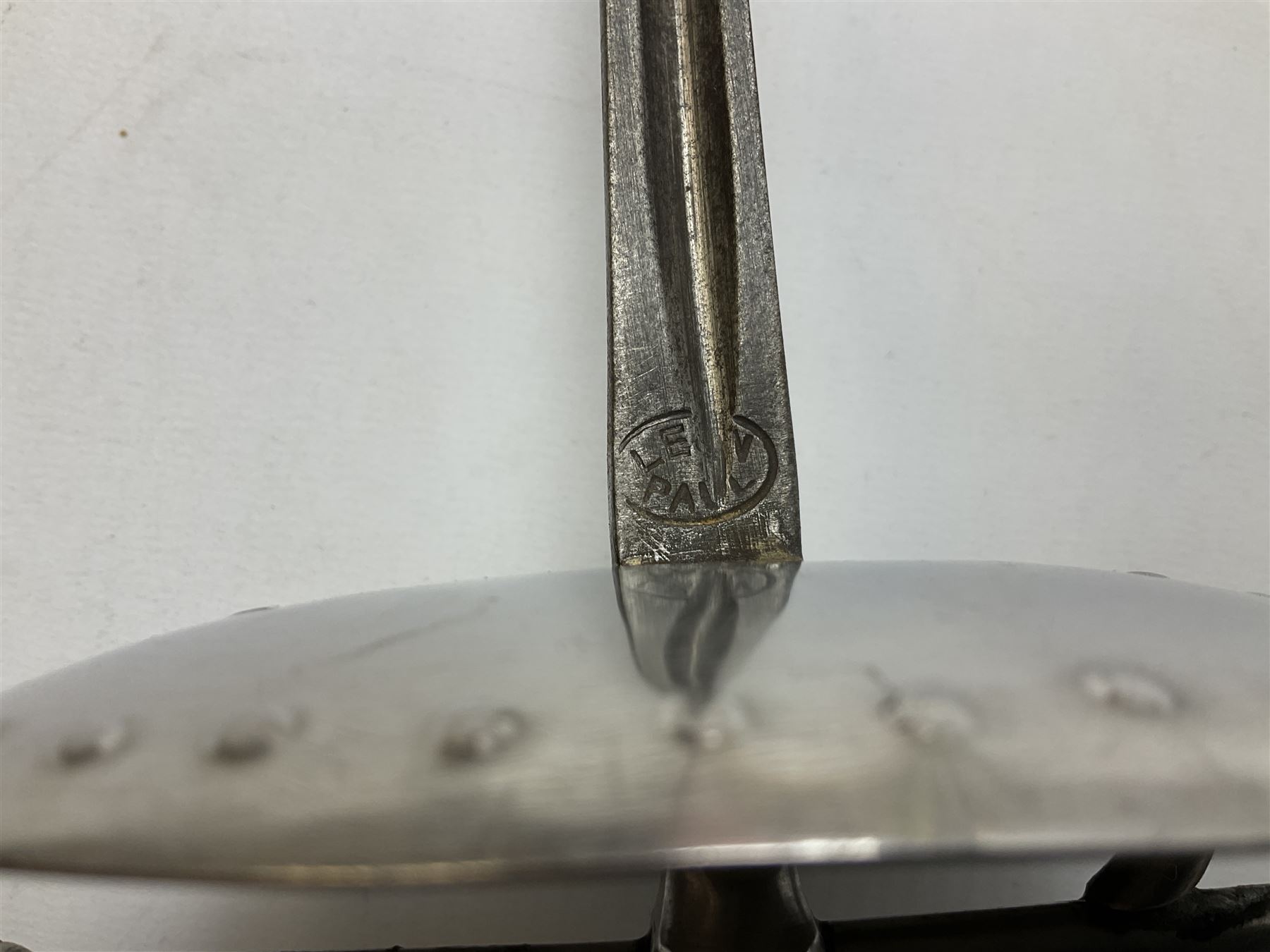 Three reproduction swords - Japanese katana and saya; Tai Chi sword with ornate scabbard; and dress sword with fullered triangular blade and horn handle (3)