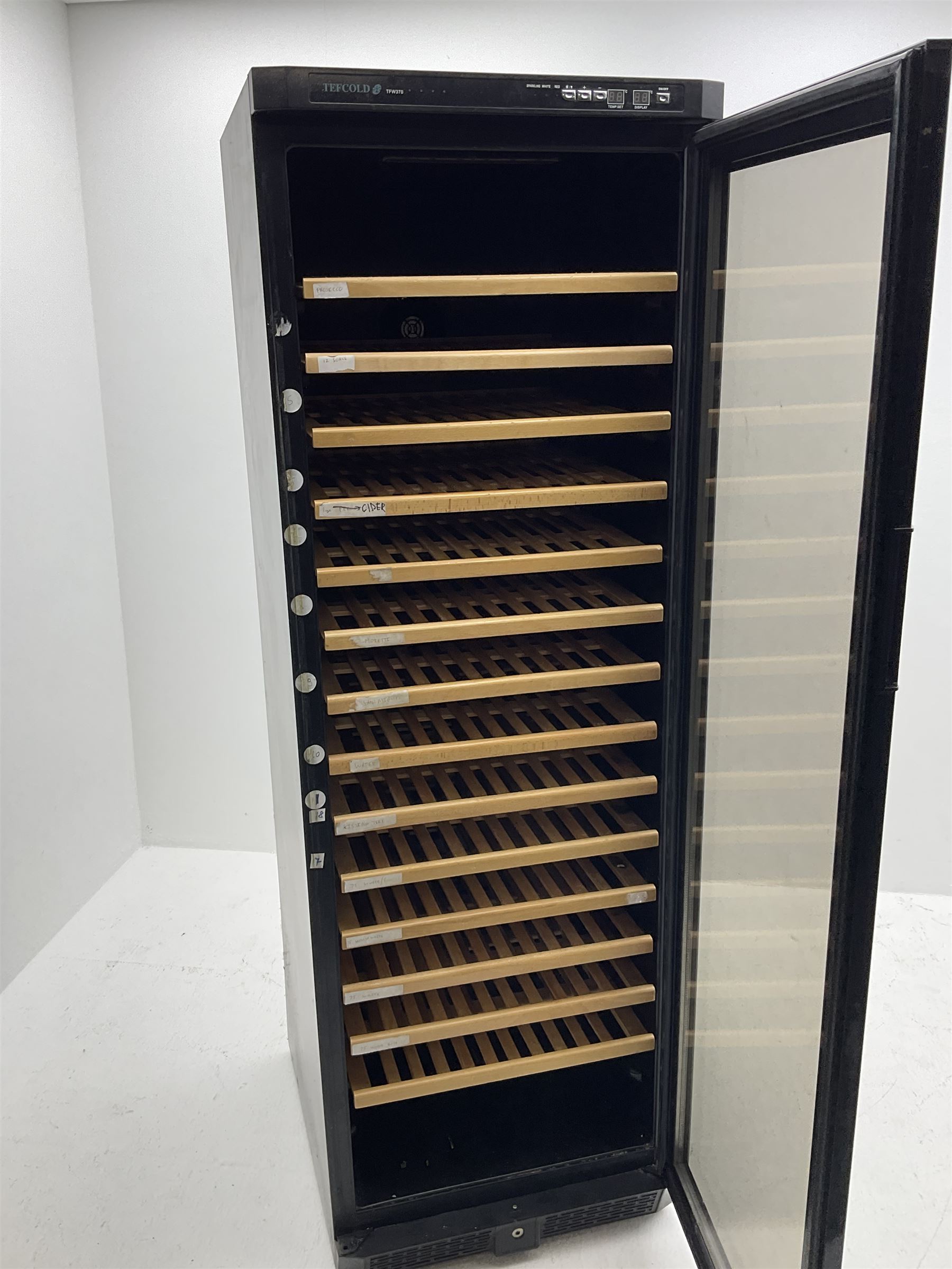 TEFCOLD TFW370 wine cooler/ fridge, glass door, black finish 