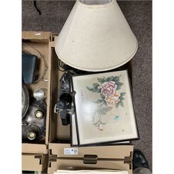 Collection of decorative items, to include two Cloisonne ginger jars, two 20th Century Chinese silk paintings and East Asian ceramic tableware items, in four boxes