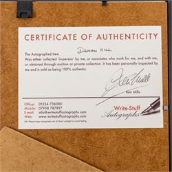Ten signed Formula 1 photographs, comprising eight Damon Hill examples, Jenson Button and a Nigel Mansell example, nine with certificates of authenticity from Write Stuff Autographs, all framed, largest H47cm, W67cm
